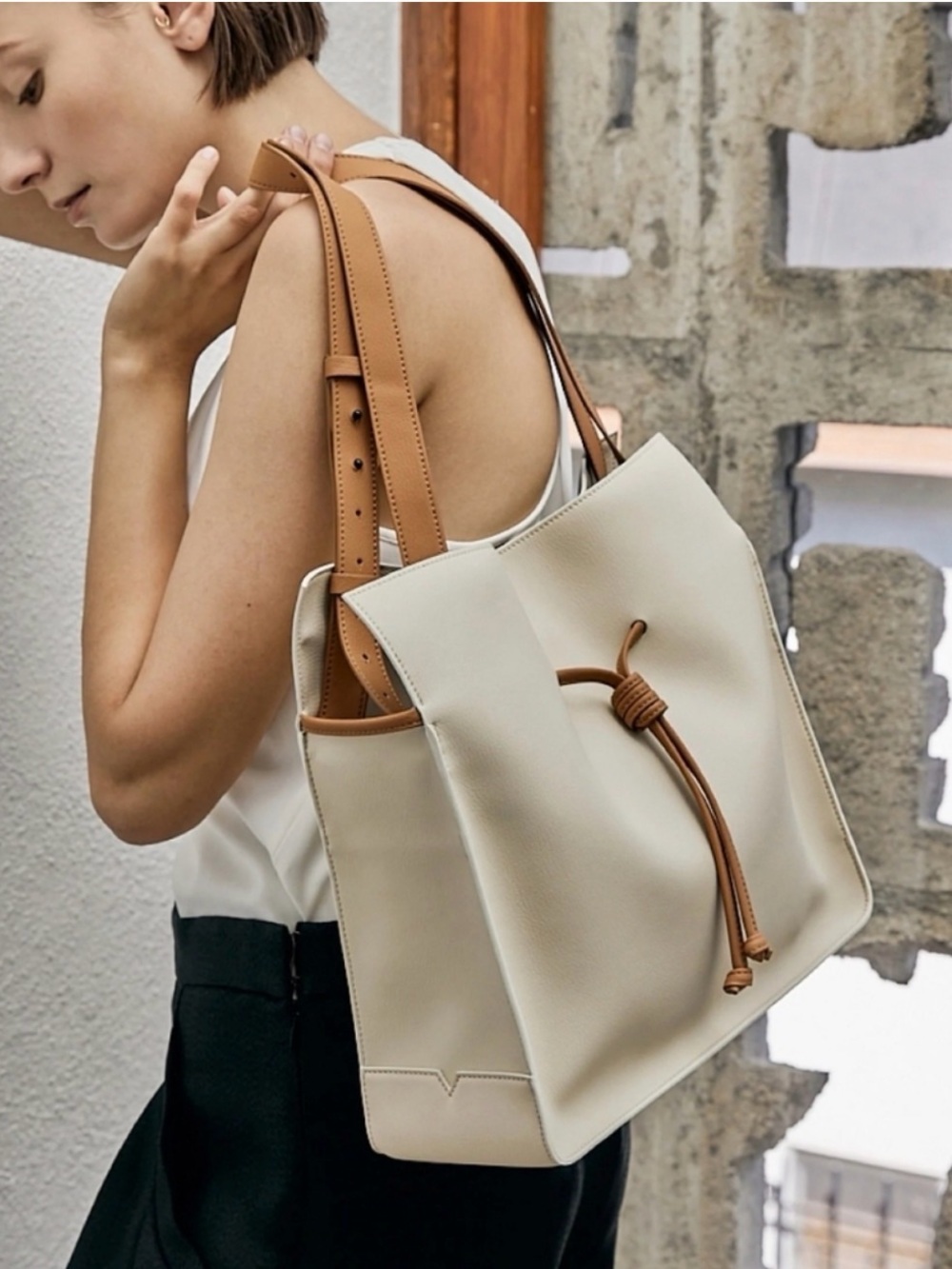 Von Holzhausen Cream Leather Shopper Bag